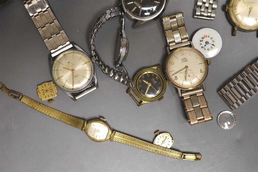 A collection of gentlemans and ladys assorted base metal wrist watches, including Roamer, Timex, Neson, etc.